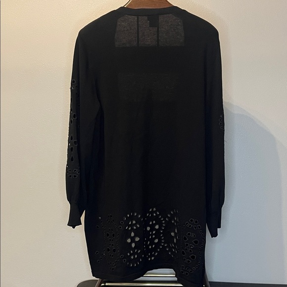 Chico's Black Open-Front Cardigan with Cutout Eyelet Design - Picture 4 of 6
